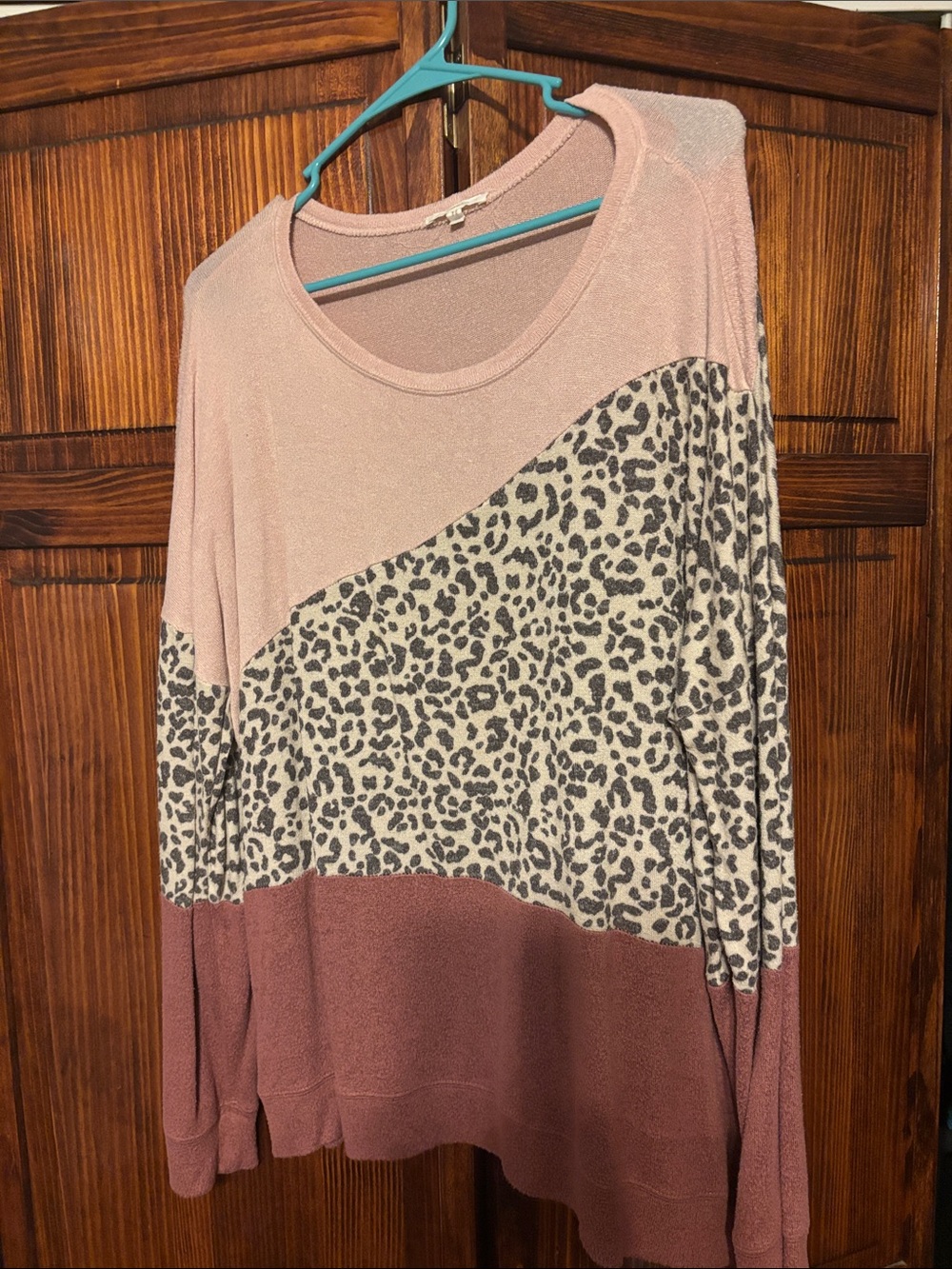 Maurices Pink and Mauve Colorblock Leopard-Print Long Sleeve Top